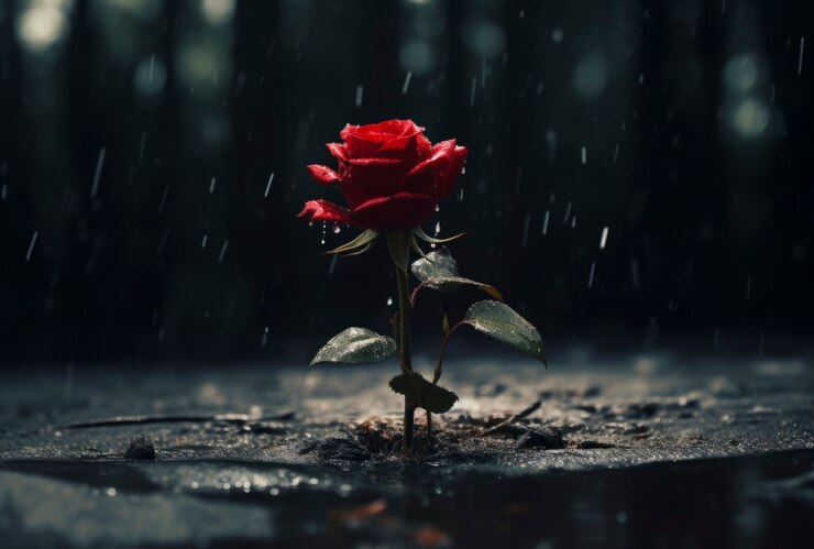 rose in rain, red rose, my love